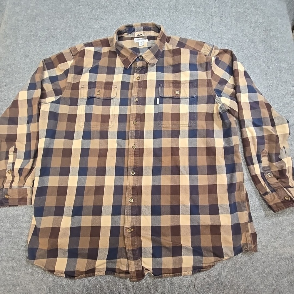 Carhartt Flannel Mens 3XL Tall Brown Plaid Thick Work Wear Original Fit